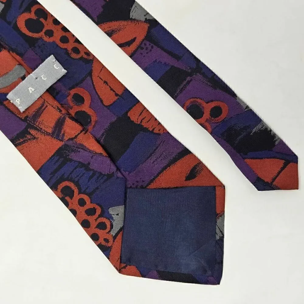 VINTAGE PACC SILK TIE RED BLUE PURPLE GRAY ABSTRACT 80'S 90'S RETRO 3.75